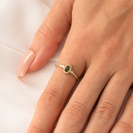 Gümüş Yüzük - 0.50 Karat Zümrüt Taşlı Modern 925 Ayar Gümüş Evlilik Teklifi Yüzüğü