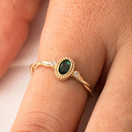 Gümüş Yüzük - 0.50 Karat Zümrüt Taşlı Modern 925 Ayar Gümüş Evlilik Teklifi Yüzüğü