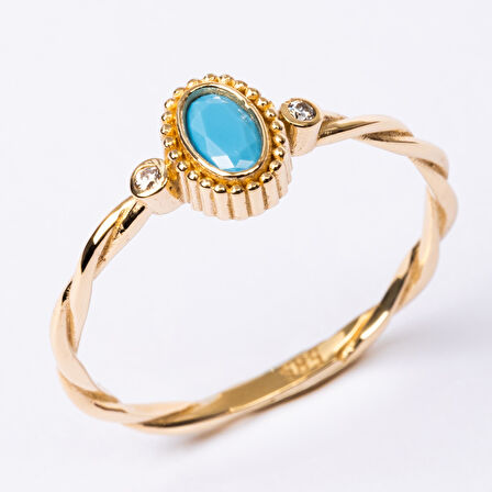 Gümüş Yüzük - 0.50 Karat Firuze (Turkuaz) Taşlı Modern 925 Ayar Gümüş Evlilik Teklifi Yüzüğü