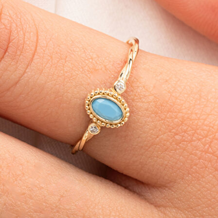 Gümüş Yüzük - 0.50 Karat Firuze (Turkuaz) Taşlı Modern 925 Ayar Gümüş Evlilik Teklifi Yüzüğü