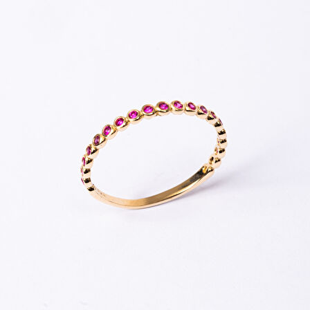 Gümüş Yüzük - 0.30 Karat Ruby Taşlı Yarım Tur 925 Ayar Hediye Gümüş Yüzük