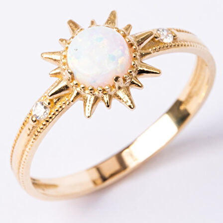 Gümüş Yüzük - Oval Kesim Opal Taşlı Güneş Tasarım 925 Ayar Gümüş Yüzük