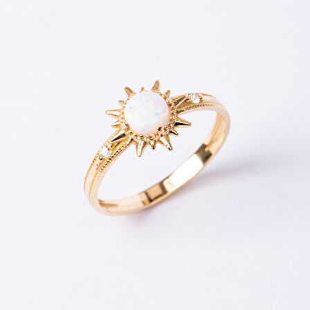 Gümüş Yüzük - Oval Kesim Opal Taşlı Güneş Tasarım 925 Ayar Gümüş Yüzük