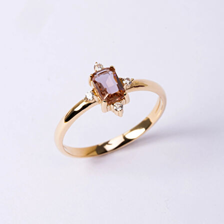 Gümüş Yüzük - Octagon Kesim Zultanit Taşlı 0.95 Karat Pırlanta Montorü 925 Ayar Gümüş Yüzük