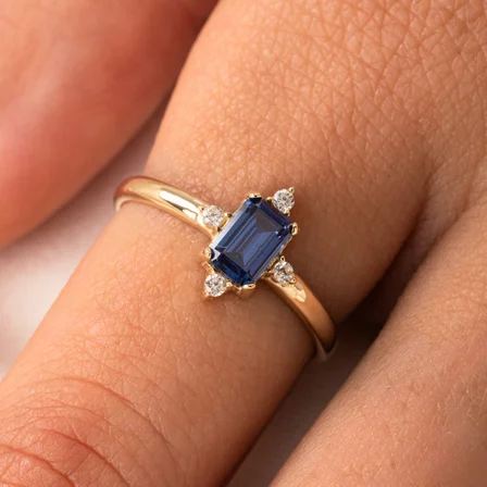 Gümüş Yüzük - Octagon Kesim Safir Taşlı 0.95 Karat Pırlanta Montorü Şık 925 Ayar Gümüş Yüzük