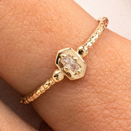 Gümüş Yüzük - Mini Baget Swarovski Taşlı Minimal Özel Tasarım 925 Ayar Gümüş Yüzük