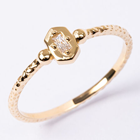 Gümüş Yüzük - Mini Baget Swarovski Taşlı Minimal Özel Tasarım 925 Ayar Gümüş Yüzük