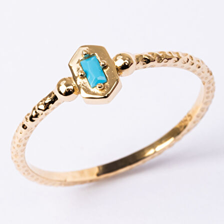 Gümüş Yüzük - Mini Baget Firuze (Turkuaz) Taşlı Minimal Özel Tasarım 925 Ayar Gümüş Yüzük