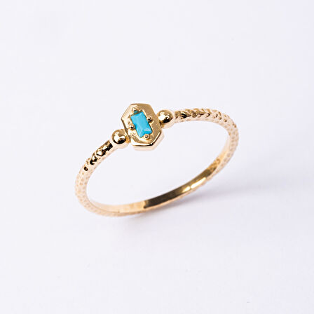 Gümüş Yüzük - Mini Baget Firuze (Turkuaz) Taşlı Minimal Özel Tasarım 925 Ayar Gümüş Yüzük