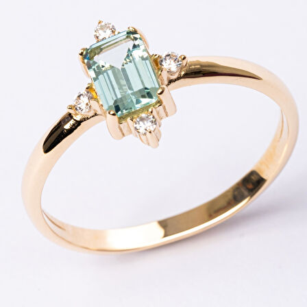 Gümüş Yüzük - Octagon Kesim Su Yeşili Taşlı 0.95 Karat Pırlanta Montürü 925 Ayar Gümüş Yüzük