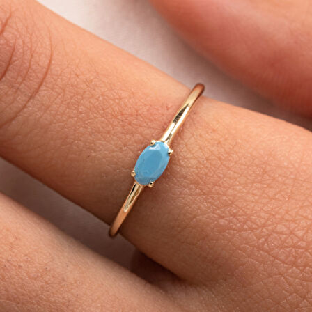 Gümüş Yüzük - 0.50 Karat Oval Sade Minimal Firuze (Turkuaz) 925 Ayar Tektaş Gümüş Yüzük