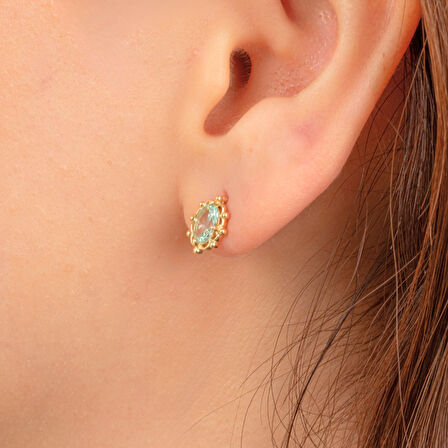 925 Ayar Gümüş Vintage Tasarım Green Topaz (Su Yeşili) Taşlı Küpe