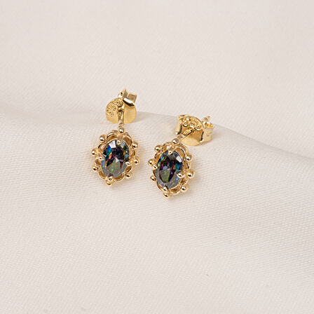925 Ayar Gümüş Vintage Tasarım Mistik Topaz Taşlı Küpe