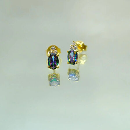 Kadın Oval Kesim 1.10 Karat Mistik Topaz Taşlı Modern 925 Ayar Gümüş Küpe