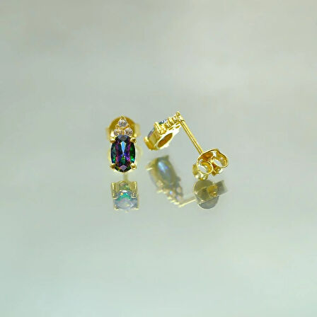 Kadın Oval Kesim 1.10 Karat Mistik Topaz Taşlı Modern 925 Ayar Gümüş Küpe