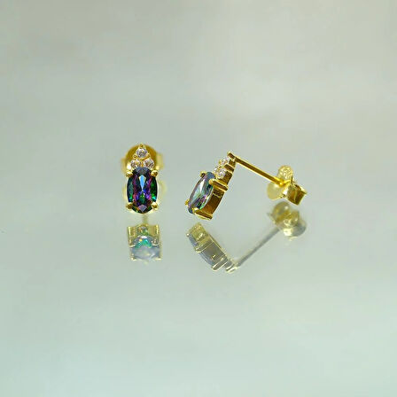 Kadın Oval Kesim 1.10 Karat Mistik Topaz Taşlı Modern 925 Ayar Gümüş Küpe