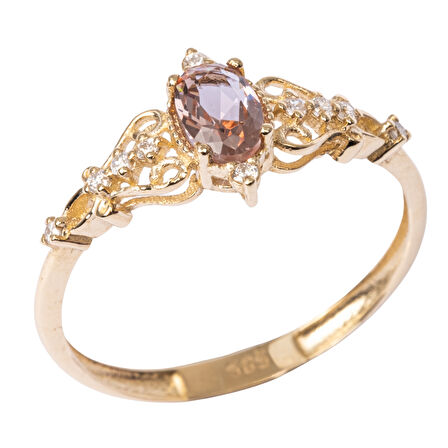 Altın Yüzük - 0.08 Karat Pırlanta 0.50 Karat Zultanit Taşlı Evlilik Teklifi 14 Ayar Altın Yüzük