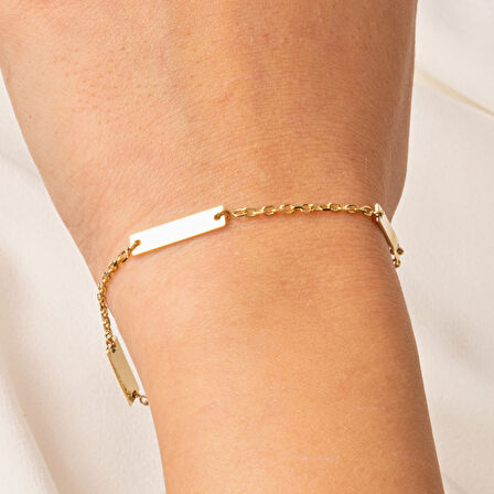 Altın Bileklik - Kişileştirelebilir Harf-İsim Yazılabilir 3 Plaka 14 Ayar Altın Bileklik