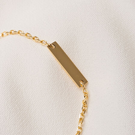 Altın Bileklik - Kişileştirelebilir Harf-İsim Yazılabilir 3 Plaka 14 Ayar Altın Bileklik