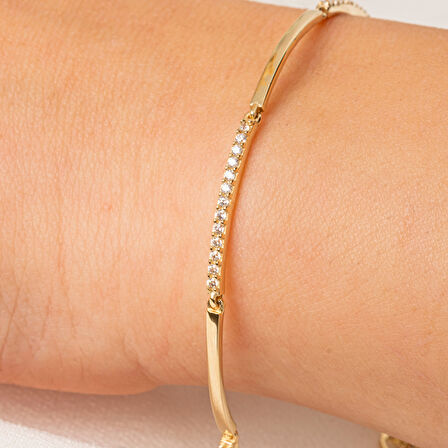 Altın Bileklik - Sıra Taşlı Modern Tasarım Şık 14 Ayar Altın Bileklik