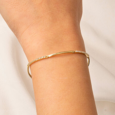 Altın Bileklik - Sıra Taşlı Modern Tasarım Şık 14 Ayar Altın Bileklik