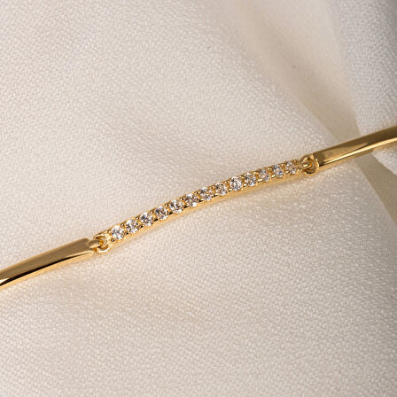 Altın Bileklik - Sıra Taşlı Modern Tasarım Şık 14 Ayar Altın Bileklik