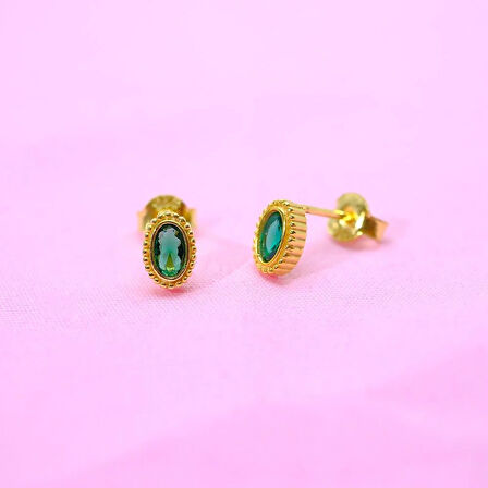 Kadın 0.50 Karat Zümrüt Taşlı Sade Minimal Tasarım 925 Ayar Gümüş Küpe