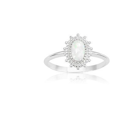 0.80CT Oval Opal Altın Yüzük-Vintage Güverseli Minimal Opal Taşlı Tasarım 14 Ayar Hediye Altın Yüzük