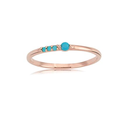 0,30 CT İnce Tasarım Modern Sıralı Alyans-Firuze Taşlı Tasarım Hediye 14 Ayar Altın Alyans