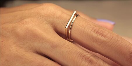 Kadın Çift Çizgi Sarı 14 Ayar Hediye Altın Yüzük-Tasarım 14 Ayar Altın Yüzük