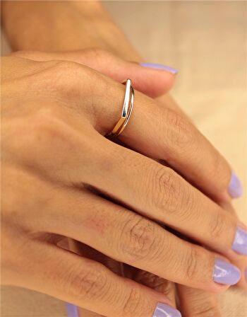 Kadın Çift Çizgi Sarı 14 Ayar Hediye Altın Yüzük-Tasarım 14 Ayar Altın Yüzük