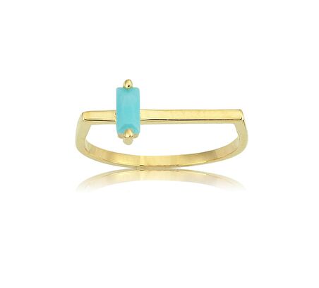 Ufuk Çizgisi Şans Totemi İnce Minimal Tasarım Firuze Taşlı Baget Altın Yüzük-Hediye Altın Yüzük