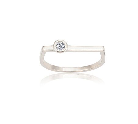 Ufuk Çizgisi Şans Totemi İnce Minimal Tasarım 0,20 CT Signity Swarovski Taşlı 14 Ayar Altın Yüzük