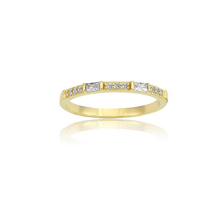 0,10 CT Baget 0,18CT Pırlanta(Signity Swarovski)Taşlı Sıralı 14 Ayar Altın Alyans-Hediye Altın Yüzük