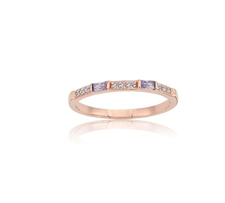 0,10 CT Baget (Ametist) 0,18 CT Pırlanta (Signity Swarovski) Taşlı Sıralı 14 Ayar Kadın Altın Alyans