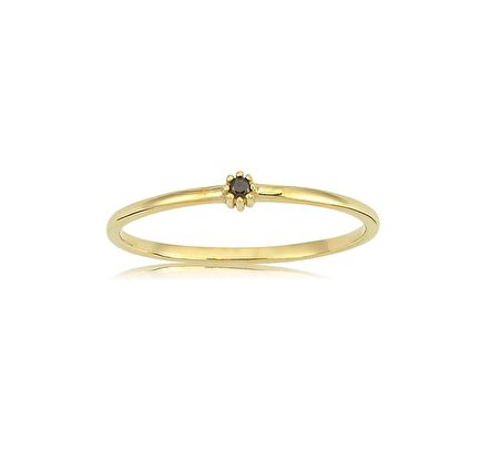 0,05 CT Smoky Taşlı Minimal İnce Tel 14 Ayar Altın Yüzük-Minimal Tektaş Hediye 14 Ayar Altın Yüzük