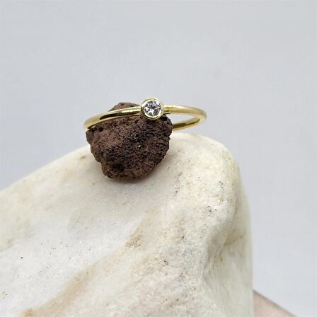 0,25 CT Pırlanta Taşlı Sıvamalı 14 Ayar Tektaş Yüzük-0,25 CT Sıvama Hediye 14 Ayar Altın Yüzük