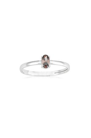 0,40 CT Smoky Quarz Tel Altın Tektaş Yüzük-Smoky Taşlı Tektaş 14 Ayar Altın Yüzük-Hediye Altın Yüzük