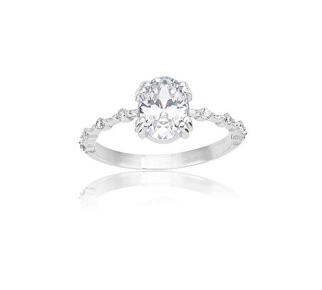 1,10 CT Oval 0,12 CT Pırlanta(Signity)Taşlı Kadın İhtişamı 925 Gümüş  Ayar Evlilik Teklifi Yüzüğü