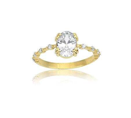 1,10 CT Oval 0,12 CT Pırlanta(Signity)Taşlı Kadın İhtişamı 925 Gümüş  Ayar Evlilik Teklifi Yüzüğü