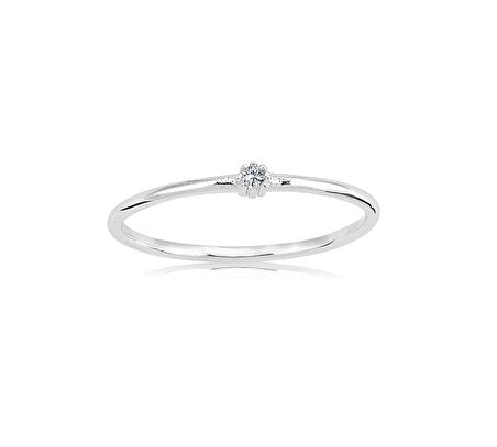 0,05 CT Pırlanta (Signity) Taşlı Minimal İnce Tel 925 Ayar Gümüş Yüzük-Minimal Tektaş Gümüş Yüzük