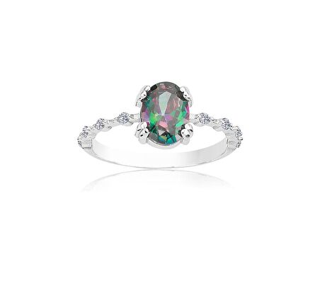 Mistik Topaz İhtişamı Kadın 925 Ayar Gümüş Evlilik Teklifi Yüzüğü-0.93 Ct Mistik Topaz Evlilik Yüzüğü