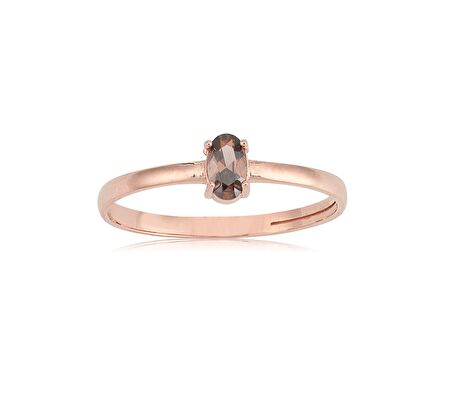 0,40CT Smoky Quarz Tel Gümüş Tektaş Yüzük-Smoky Taşlı Tektaş 925 Ayar Gümüş Yüzük-Hediye Gümüş Yüzük