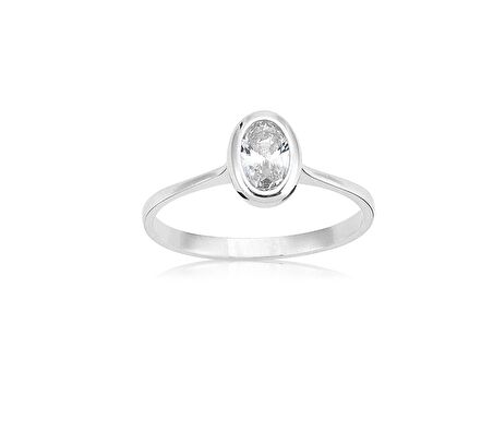 0.60CT Pırlanta Montörü(Signity Swarovski)Oval Taşlı 925 Ayar Gümüş Yüzük-Hediye Tek Taş Gümüş Yüzük