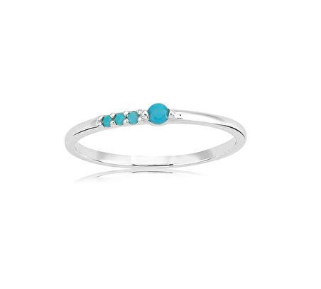 0,30 CT İnce Tasarım Modern Sıralı Alyans-Firuze Taşlı Tasarım Hediye 925 Ayar Gümüş Alyans