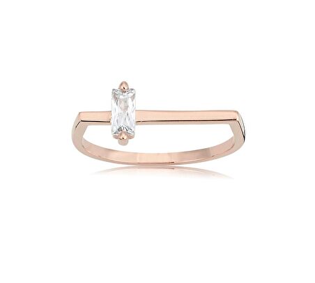 Ufuk Çizgisi Şans Totemi İnce Minimal Tasarım Pırlanta (Signity) Taşlı Baget 925 Ayar Gümüş Yüzük