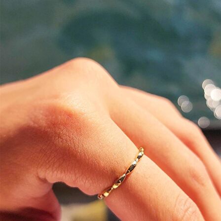 Sıralı Badem Taşsız Gümüş Minimal Yüzük-925 Ayar Gümüş Hediye Yüzük