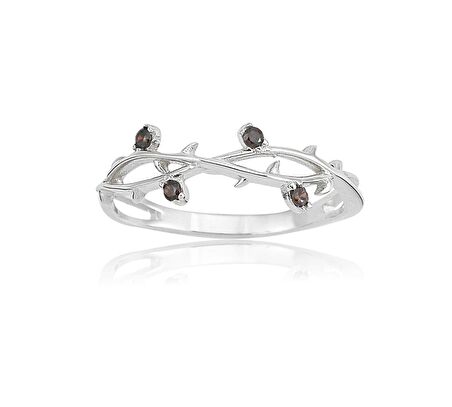 Gül Dalı Sarmaşık Gümüş Şampanya (Smoky)Taşlı Yeni Model Gümüş Yüzük-Hediye 925 Ayar Gümüş Yüzük    