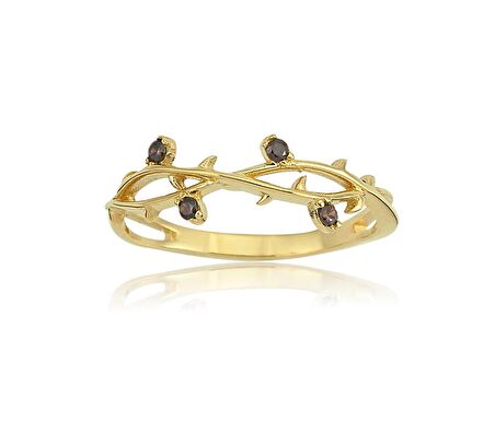 Gül Dalı Sarmaşık Gümüş Şampanya (Smoky)Taşlı Yeni Model Gümüş Yüzük-Hediye 925 Ayar Gümüş Yüzük    