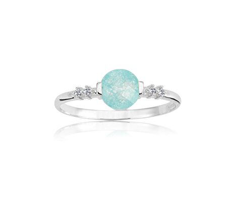 0.55 CT Quartz Taşlı Blue 925 Ayar Gümüş Yüzük-Yuvarlak Mavi Kristal Gümüş Yüzük-Hediye Gümüş Yüzük